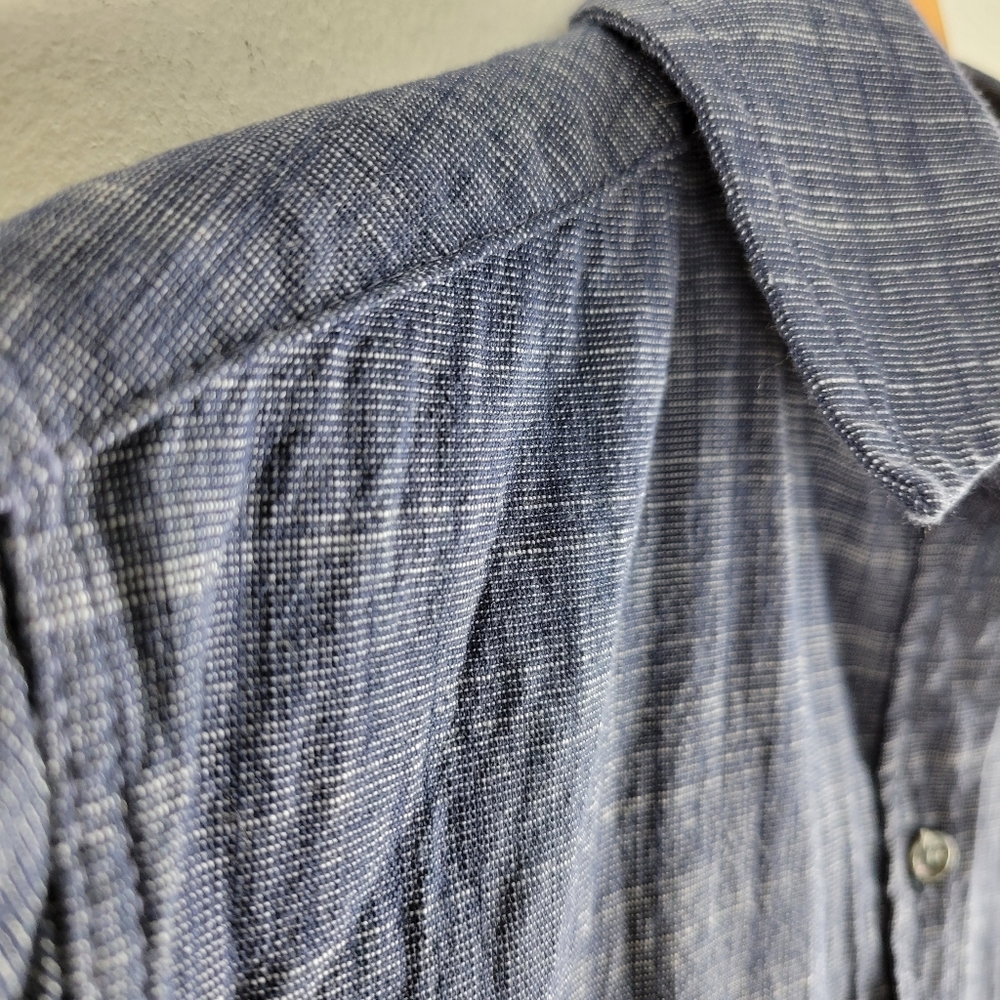 Marissa Webb Chambray White Colorblock Long Sleeve High Low Button Up Top - Picture 5 of 8